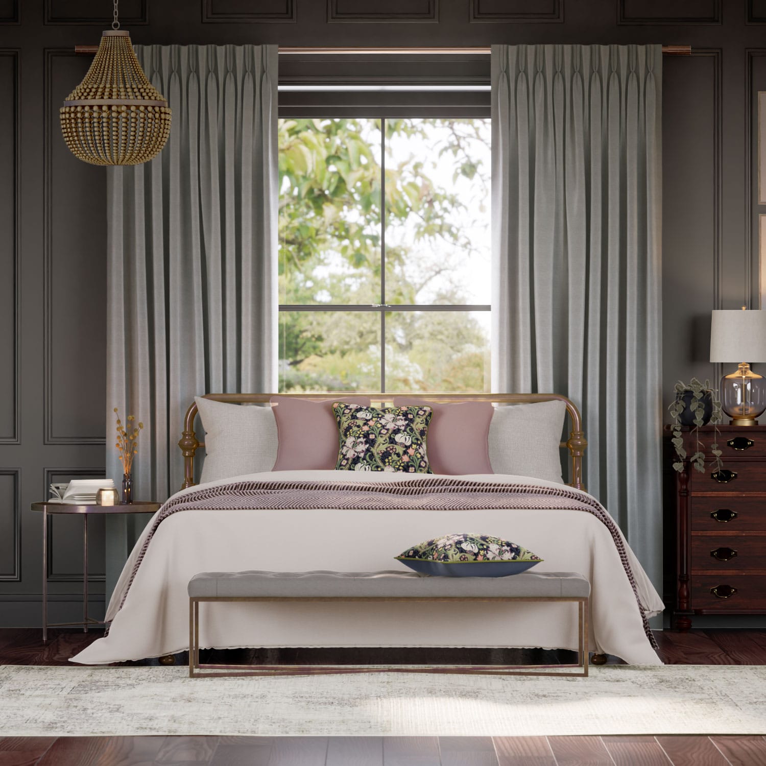 デンバー グレー＆レースホワイト カーテン