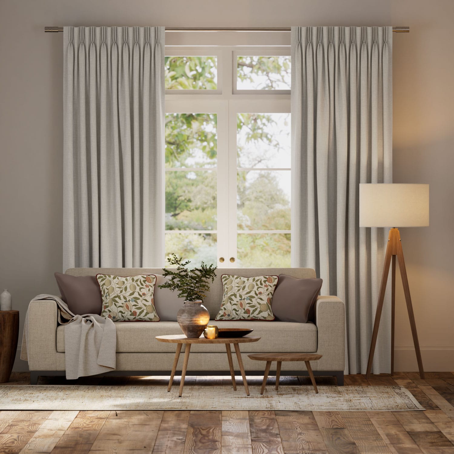 セドナ ミストグレー＆レースホワイト カーテン